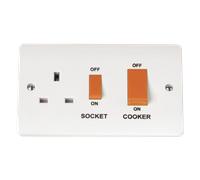 Click Scolmore Mode 45A 1 Gang Cooker Rocker Switch & Plug Socket Polar White - CMA204