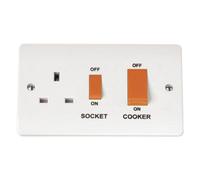 Click Scolmore Mode 45A Cooker Rocker Switch & 13A Plug Socket 1 Gang Polar White - Cma204, Antimicrobial, Modular