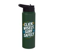 Click Wisely Surf Safely Cybersecurity Stainless Steel Insulated Water Bottle