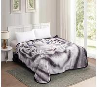 click2style Animal Pattern Faux Fur Mink Blanket Large Sofa Throw Soft Warm Double & King (White Tiger, 150x200cm)