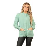 click2style Chunky Pattern, Knitted Cardigan, Crew Neck, Long Sleeve, Button Closure, Acrylic Material, Available in 10 Colours (UK, Alpha, M, Regular, Regular, Sage)