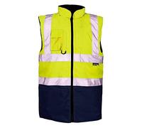 click2style Hi Vis Viz Vision Safety Work Wear Reversible Body Warmer Fleece Fabric Inner (XL, Yellow/Navy)