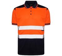 click2style Hi Vis Viz Vision Visibility 2 Tone Safety Reflective Work Wear Polo T Shirt Top Mesh Fabric (as8, Alpha, s, Regular, Regular, Orange/Navy)