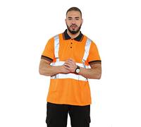 click2style Hi Vis Viz Vision Visibility Safety Reflective Work Wear Polo T Shirt Tops Navy Collar (as8, Alpha, 4X_l, Regular, Regular, Hi-Visibility Orange/Navy Collar)