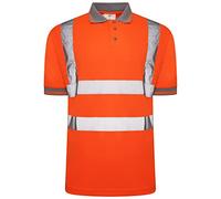 click2style Hi Vis Viz Vision Visibility Safety Reflective Work Wear Polo T Shirt Tops with Grey Collar (as8, Alpha, l, Regular, Regular, Hi-Visibility Orange)