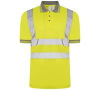 click2style Hi Vis Viz Vision Visibility Safety Reflective Work Wear Polo T Shirt Tops with Grey Collar (as8, Alpha, s, Regular, Regular, Hi-Visibility Yellow)