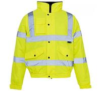 click2style Hi Vis Viz Vision Visibility Safety Work Wear Bomber Jacket with Storm Collar & Fleece Lining (L, Yellow)