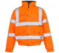 click2style Hi Vis Viz Vision Visibility Safety Work Wear Bomber Jacket with Storm Collar & Fleece Lining (L, Orange)