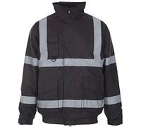 click2style Hi Vis Viz Vision Visibility Safety Work Wear Bomber Jacket with Storm Collar & Fleece Lining (XXL, Black)