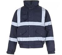 click2style Hi Vis Viz Vision Visibility Safety Work Wear Bomber Jacket with Storm Collar & Fleece Lining (XXL, Navy)
