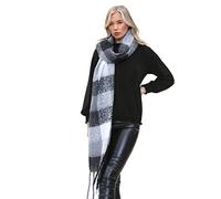 click2style Ladies Knitted Check & Animal Print Scarf Elegant & Warm Scarves Super Soft (Grey Black Check)
