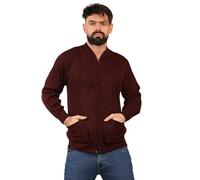 click2style Mens Jacquard Diamond Pattern Knitted Zip Cardigan with Pockets Warm Sweater Jumper (UK, Alpha, L, Regular, Regular, Burgundy)