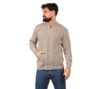 click2style Mens Jacquard Diamond Pattern Knitted Zip Cardigan with Pockets Warm Sweater Jumper (UK, Alpha, M, Regular, Regular, Stone)