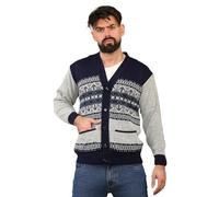 click2style Mens Knitted Jacquard Aztec Button Cardigan with Pocket Warm Sweater Jumper (UK, Alpha, XL, Regular, Regular, Navy)