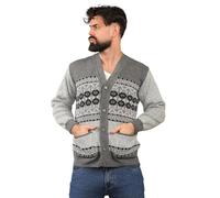 click2style Mens Knitted Jacquard Aztec Button Cardigan with Pocket Warm Sweater Jumper (UK, Alpha, XL, Regular, Regular, Grey)