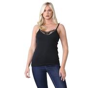 click2style Pack of 2 Ladies 100% Cotton Lace Trim Neck Summer Vest Top Cami Camisole Tank (UK, Alpha, XXL, Regular, Regular, Black)