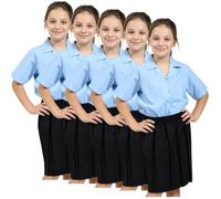 click2style Pack of 5 Blue Short Sleeve Girls Revere Collar Blouse School Uniform Shirts (UK, Numeric, 42, Regular, Regular, Blue)