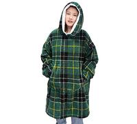 click2style Sherpa Lined Reverse Women Tartan Oversized Winter Hoodies Soft Outer Flannel (Silver/Grey)