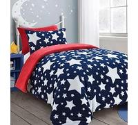 click2style Star & Stag Head Printed Teddy Fleece Duvet Cover Set with Pillow Cases Bedding (Star Blue, Single)
