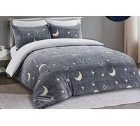 click2style Teddy Fleece Glow in the Dark Duvet Cover Sets with Pillow Cases Bedding (Double, Stars & Moons)