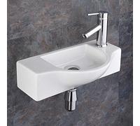 Clickbasin Viterbo Space Saving Wall Mounted 440mm X 245mm White Ceramic Bathroom Basin. Ideal for Cloakroom or En Suite Rooms