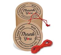 Clickedin - 50 Pieces Thank You Handmade with Love Craft Tags for Packaging with String