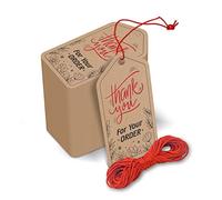 Clickedin - Thank You Brown Tags for Packaging with String 50 Pieces