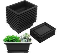 Clickinline 10 Packs Bonsai Training Pots with Tray Plastic Bonsai Plants Growing Pot for Garden Living Room Balcony 16.5X12cm