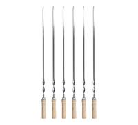 Clickinline 6Pcs 55cm BBQ Skewers Long Handle Shish Kebab Barbecue Grill Stick Wood BBQ Fork Stainless Steel Outdoors Grill Needle