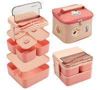 Clickinline Lunch Box Adults, Bento Lunch Box with Compartments, 1800ML Bento Box with Insulated Bag & Cutlery, Stackable 2 Layers Lunchbox for Adults & Kids, Work, On-the-Go, School (Pink)