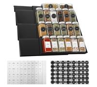 Clickinline Spice Organizer, Spice Rack for Inside Drawer, Plastic Spice Drawer Organizer for Kitchen, 4 Tier Spice Storage for Jars and Packets, Slanted Storage Salt, Seasoning Expands 60 cm (Black)