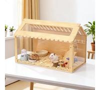 Clickovia Wooden Hamster Cage, 60 * 32 * 38CM Hamster Habitat with Ventilation Holes, Transparent Small Animals Cage with Acrylic Window & Openable Top For Dwarf Syrian Hamster, Gerbil（No ornaments）
