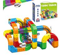 Clickrail Electric Train Set, 123PCS 3D Racing Cube Track Set with Electric Train, Traffic Signs, STEM Trains Toy Birthday Easter Gifts for Kids 3 4 5 6 7 8 9 10 Years Old Boys and Girls
