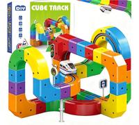 Clickrail Electric Train Set, 3D Racing Cube Track Set with Electric Train, Traffic Signs, STEM Trains Toy Birthday Easter Gifts for Kids 3 4 5 6 7 8 9 10 Years Old Boys and Girls, 81PCS