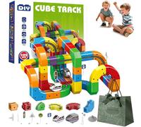 Clickrail Electric Train Set, Click Rail Electric Train, Magnetic Train Track Set, Gravity-Defying 3D Embedded Layouts & Motorized Car, DIY Cube Track for Kids Boys Girls (123 Pcs)