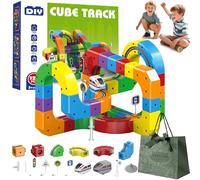 Clickrail Electric Train Set, Click Rail Electric Train, Magnetic Train Track Set, Gravity-Defying 3D Embedded Layouts & Motorized Car, DIY Cube Track for Kids Boys Girls (68 Pcs)