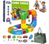 Clickrail Electric Train Set, Click Rail Electric Train, Magnetic Train Track Set, Gravity-Defying 3D Embedded Layouts & Motorized Car, DIY Cube Track for Kids Boys Girls (38 Pcs)