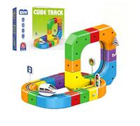 Clickrail Electric Train Set, DIY Cube Track Building Set, Magic Rail Cube Train Sets for Kids, 3D Embedded Layouts Trains Track with Gravity-Defying Motorized Trains Building for Boys Girls (51Pcs)