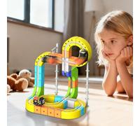 Clickrail Electric Train Set Flexible Race Track, 123Pcs Magnetic Train Track Set, 3D Embedded Layouts Train Track Set, Gravity-Defying Motorized Car & Rail Cube Building Toy, Christmas (105Pc)