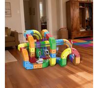 Clickrail Electric Train Set Flexible Race Track, 123Pcs Magnetic Train Track Set, 3D Embedded Layouts Train Track Set, Gravity-Defying Motorized Car & Rail Cube Building Toy, Christmas (123Pc)