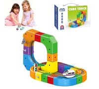 Clickrail Electric Train Set, Flexible Race Track, 3D Embedded Layouts Train Track Set for Kids, Gravity-Defying Motorized Car & Magic rail cube Building Toy, for Boys Girls (51Pcs)