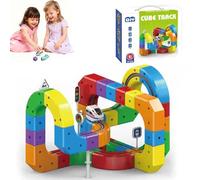 Clickrail Electric Train Set, Flexible Race Track, 3D Embedded Layouts Train Track Set for Kids, Gravity-Defying Motorized Car & Magic rail cube Building Toy, for Boys Girls (81Pcs)