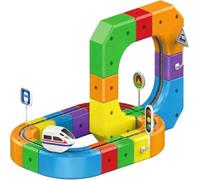 Clickrail Electric Train Set, Flexible Race Track, 3D Embedded Layouts Train Track Set for Kids, Gravity-Defying Motorized Car & Rail Cube Building Toy(81pcs)