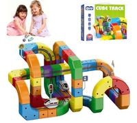 Clickrail Electric Train Set, Flexible Race Track, 3D Embedded Layouts Train Track Set for Kids, Gravity-Defying Motorized Car & Magic rail cube Building Toy, for Boys Girls (123Pcs)