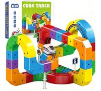 Clickrail electric train set flexible race track 81 piece Pcs, magic rail cube train set cars 3D embedded magnetic anti-gravity DIY STEM building blocks fusion toy gift for kids boys girls