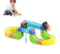 Clickrail Electric Train Set Flexible Race Track,Electric Train Set,Magnetic Train Track Set,Gravity-Defying 3D Embedded Layouts & Motorized Car,Building Blocks with 360° Loops/Bridges. (65PCS)