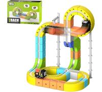 Clickrail Electric Train Set Flexible Race Track, Electric Train with Magnetic Tracks, Building Blocks with 360° Loops/Bridges, Gravity-Defying 3d Embedded Layouts & Motorized Car for Kids (#A#105pcs)