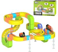 Clickrail Electric Train Set Flexible Race Track, Electric Train with Magnetic Tracks, Building Blocks with 360° Loops/Bridges, Gravity-Defying 3d Embedded Layouts & Motorized Car for Kids (#A#167pcs)