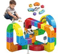 Clickrail Electric Train Set Flexible Race Track, Electric Train with Magnetic Tracks, Building Blocks with 360° Loops/Bridges, Gravity-Defying 3d Embedded Layouts & Motorized Car for Kids (#B#51pcs)