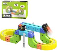 Clickrail Electric Train Set Flexible Race Track, Electric Train with Magnetic Tracks, Building Blocks with 360° Loops/Bridges, Gravity-Defying 3d Embedded Layouts & Motorized Car for Kids (#A#62pcs)